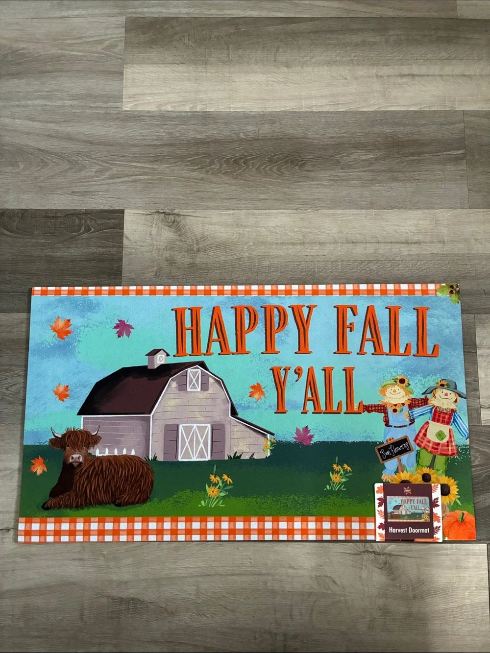 NWT- Happy Fall Y'all- Fall Harvest Doormat with Anti Skid Rubber Back 16x28
